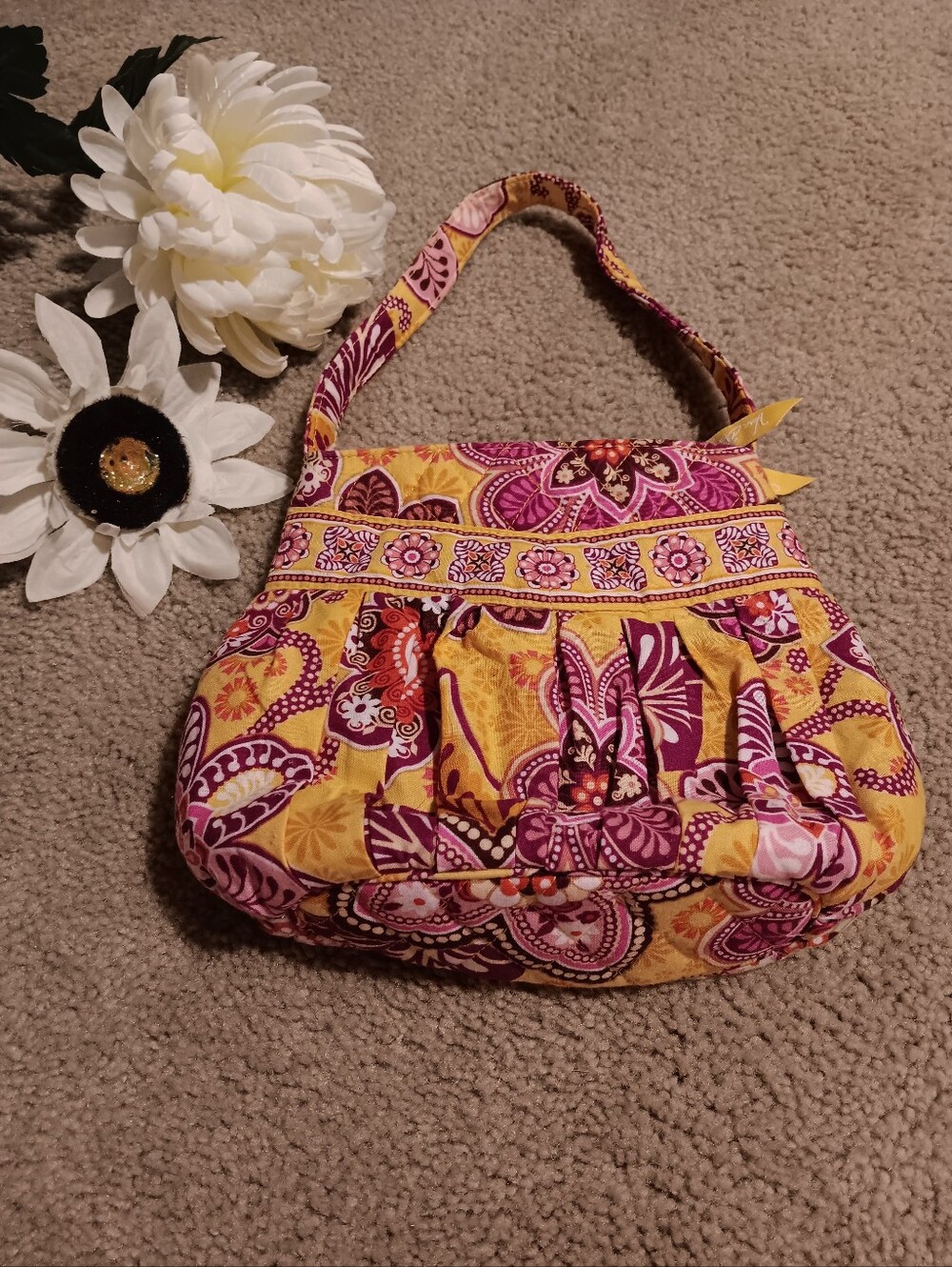 Vera Bradley Quilted Floral Paisley Red & Yellow Mini Tote/bag.